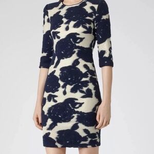 Reiss Navy and Ivory Floral Leila Mini Dress US 4